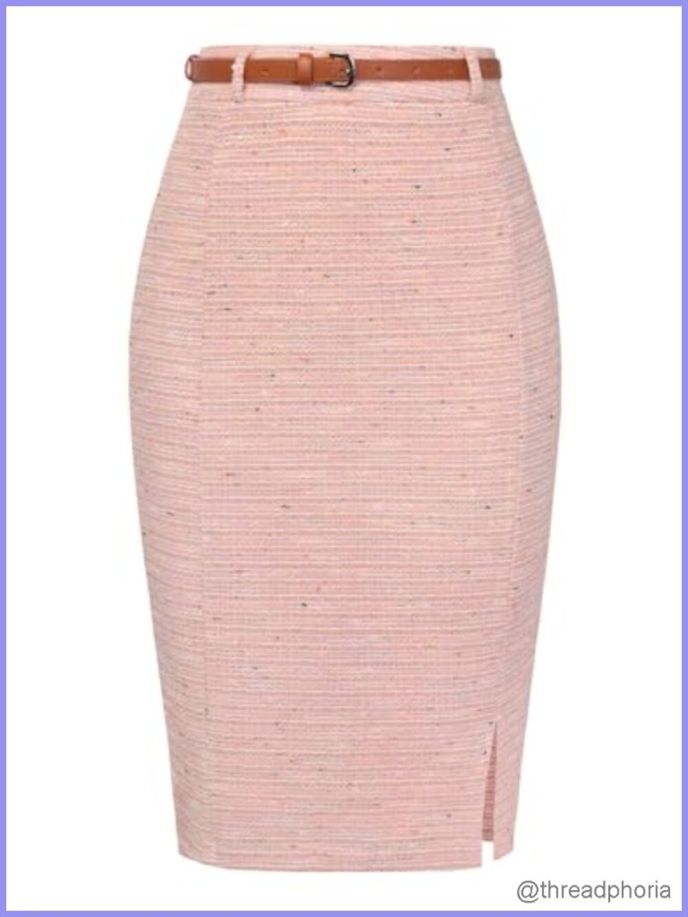 Womens Tweed Pencil Skirt with Slit Knee Length Bodycon Work Office